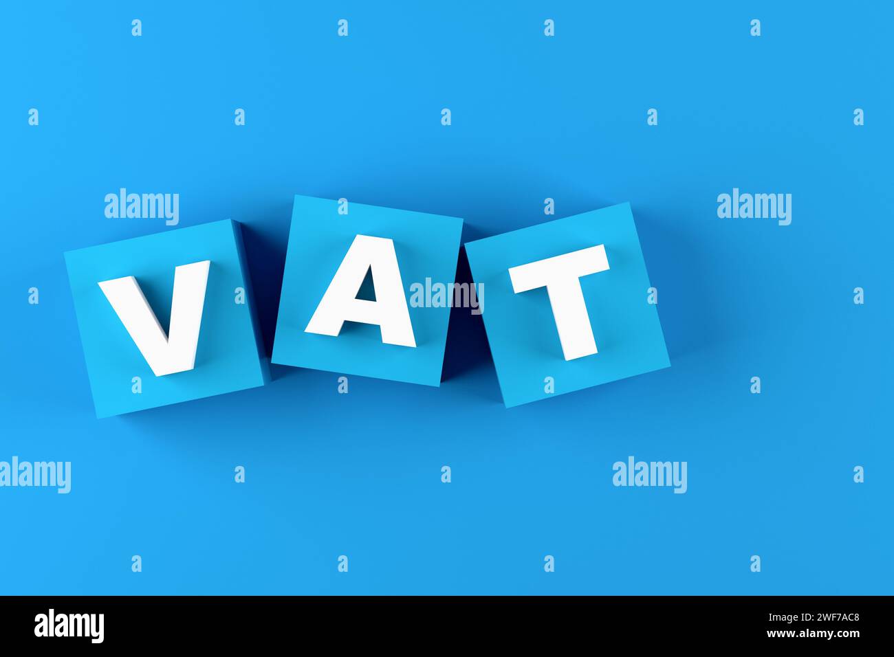 Mehrwertsteuerkonzept. Das Akronym VAT auf blauen Cube Blöcken. Stockfoto