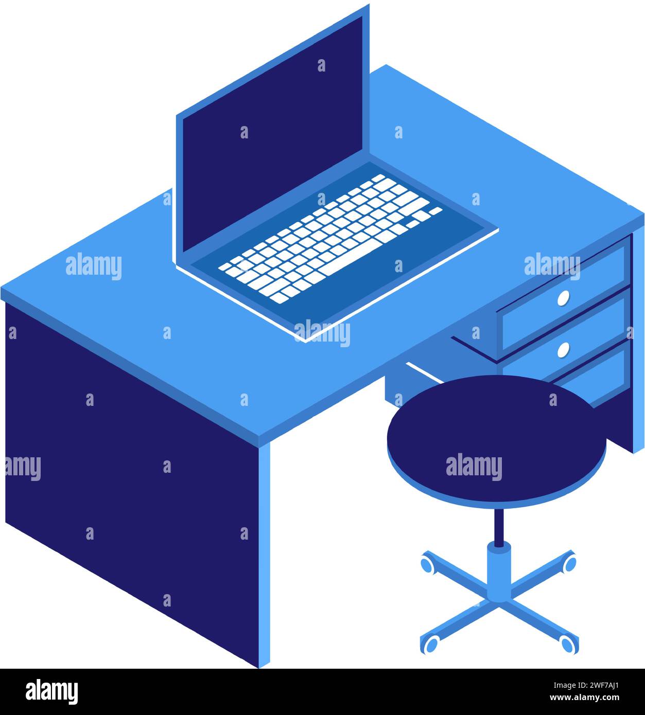 Schreibtisch mit Laptop-Vektor-Symbol für den Business-Arbeitsplatz Stock Vektor