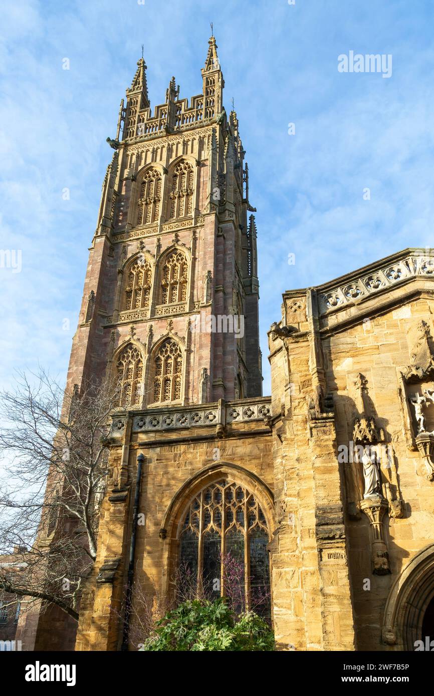 Goldener Nachmittag Wintersonne, Münsterkirche Saint Magdalene, Taunton, Somerset, England, Großbritannien Stockfoto