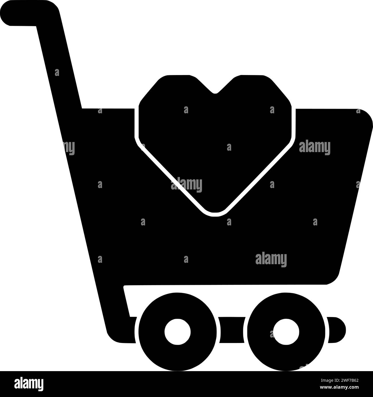 Trolley Illustration Liebe Silhouette Wagen Logo Supermarkt Icon Store Umriss Kauf Kauf Verkauf Shop Käufer Kunde glückliches Shopping Paar Form Einzelhandel Familie Konsum Stock Vektor