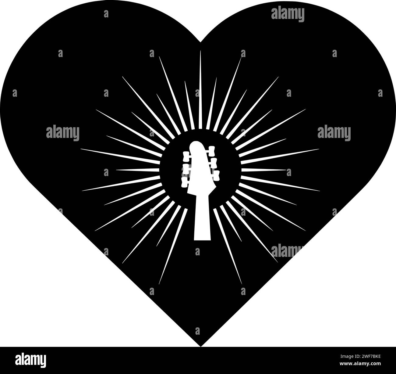 Gitarre Illustration Liebe Silhouette Musik Logo Herz Icon musikalische Umrisse Sound Rock Konzert Instrument Akustik Retro Element Lied valentinsform Musiker schwarze Saite Stock Vektor