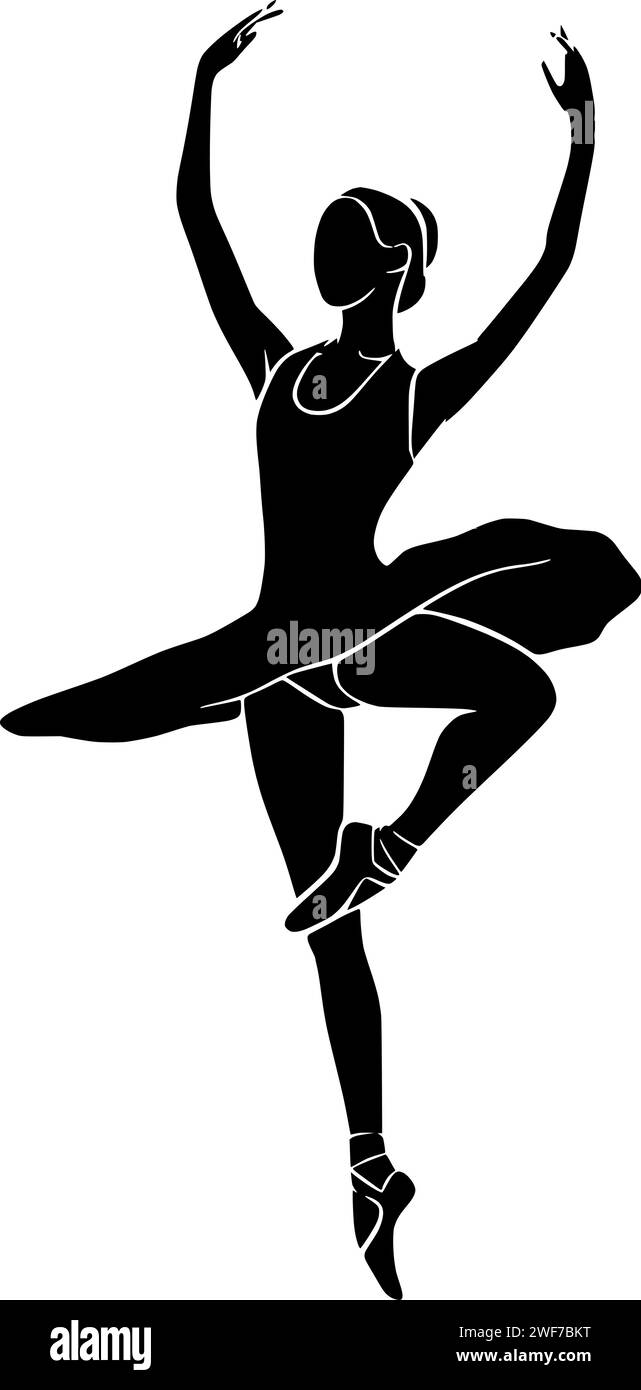 Tanz Illustration Ballett Silhouette Ballerina Logo Kunst Icon Tänzer Umriss Performance Kleid Frau schöne Mode Balance Bewegung Mädchen springen Form anmutige Modell Choreographie Stock Vektor
