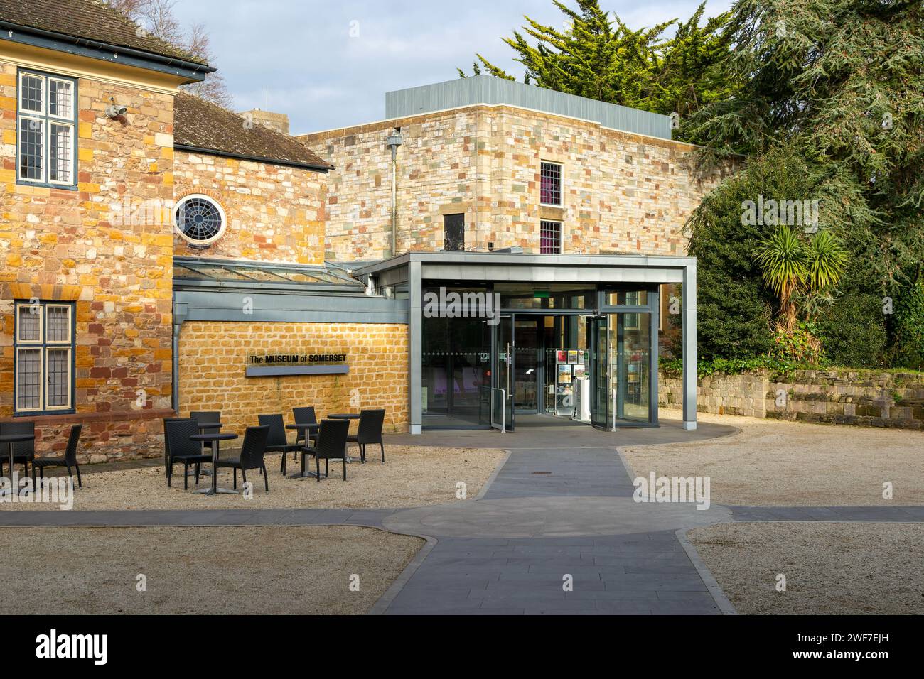 Eintritt zum Somerset Museum in Taunton Castle, Taunton, Somerset, England, Großbritannien Stockfoto