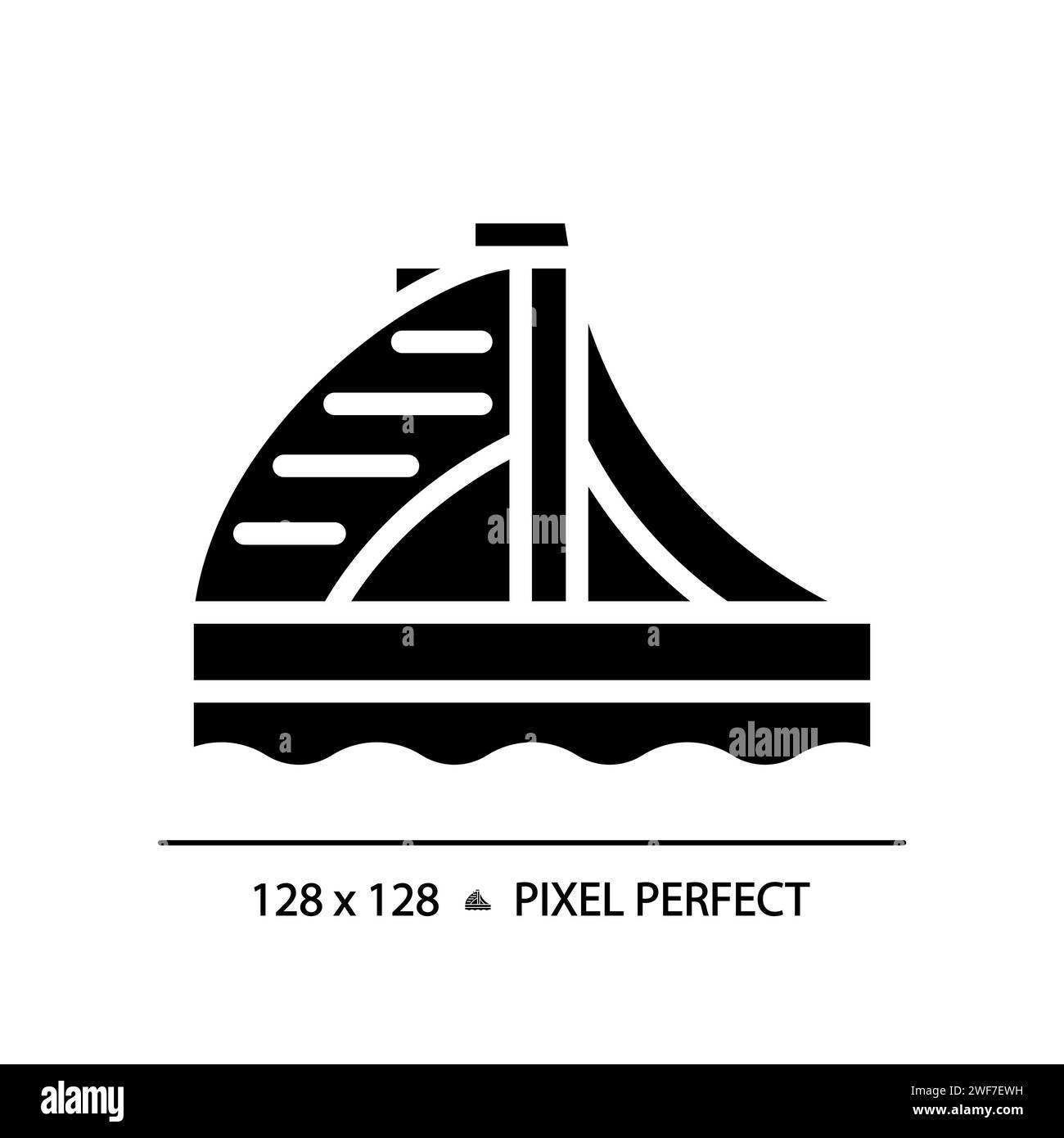 Arabisches weltberühmtes Strandhotel mit schwarzer Glyphe Stock Vektor