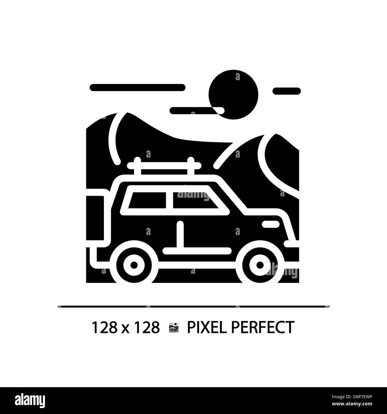 Safari Jeep-Tour mit schwarzer Glyphe Stock Vektor