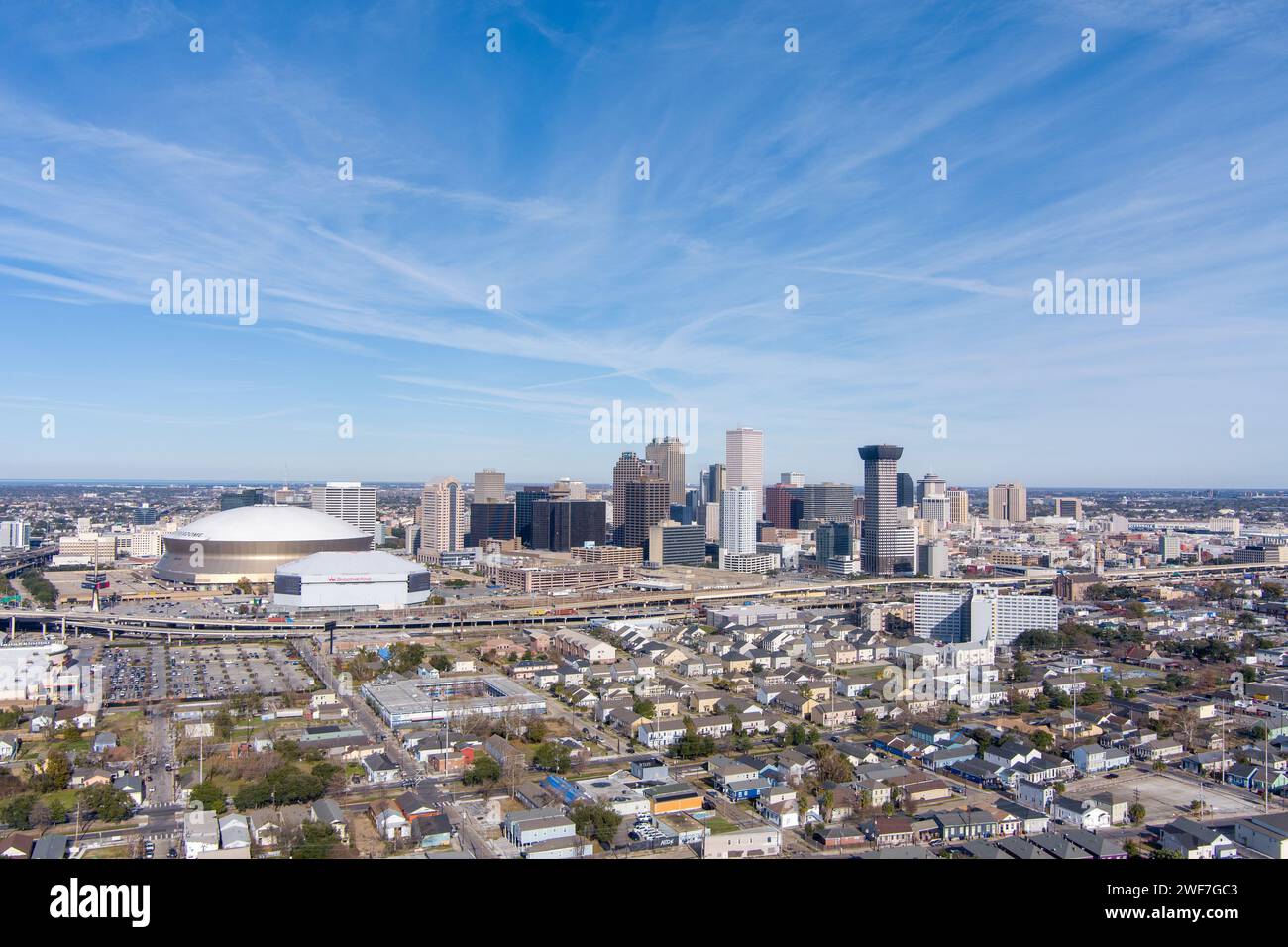 Die Skyline von Downtown New Orleans im Januar Stockfoto
