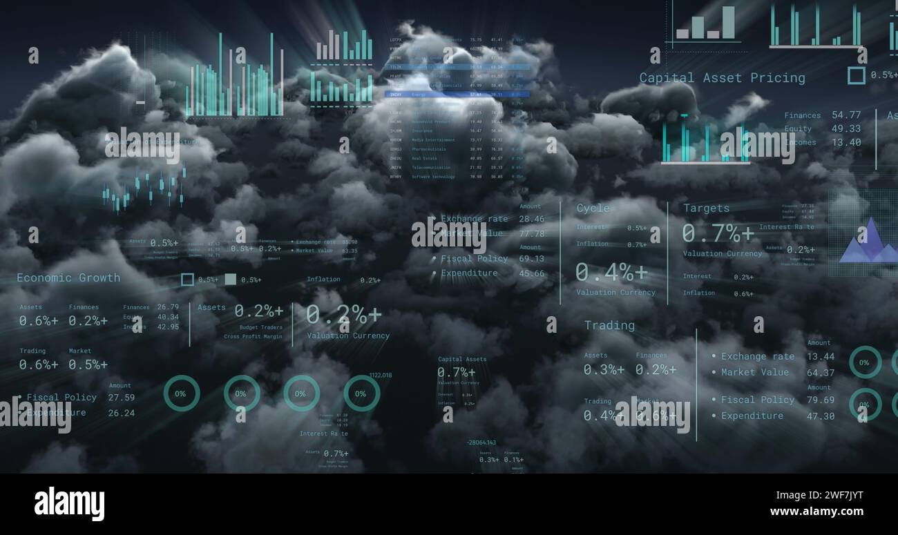 Bild der Verarbeitung von Finanzdaten über Clouds Stockfoto