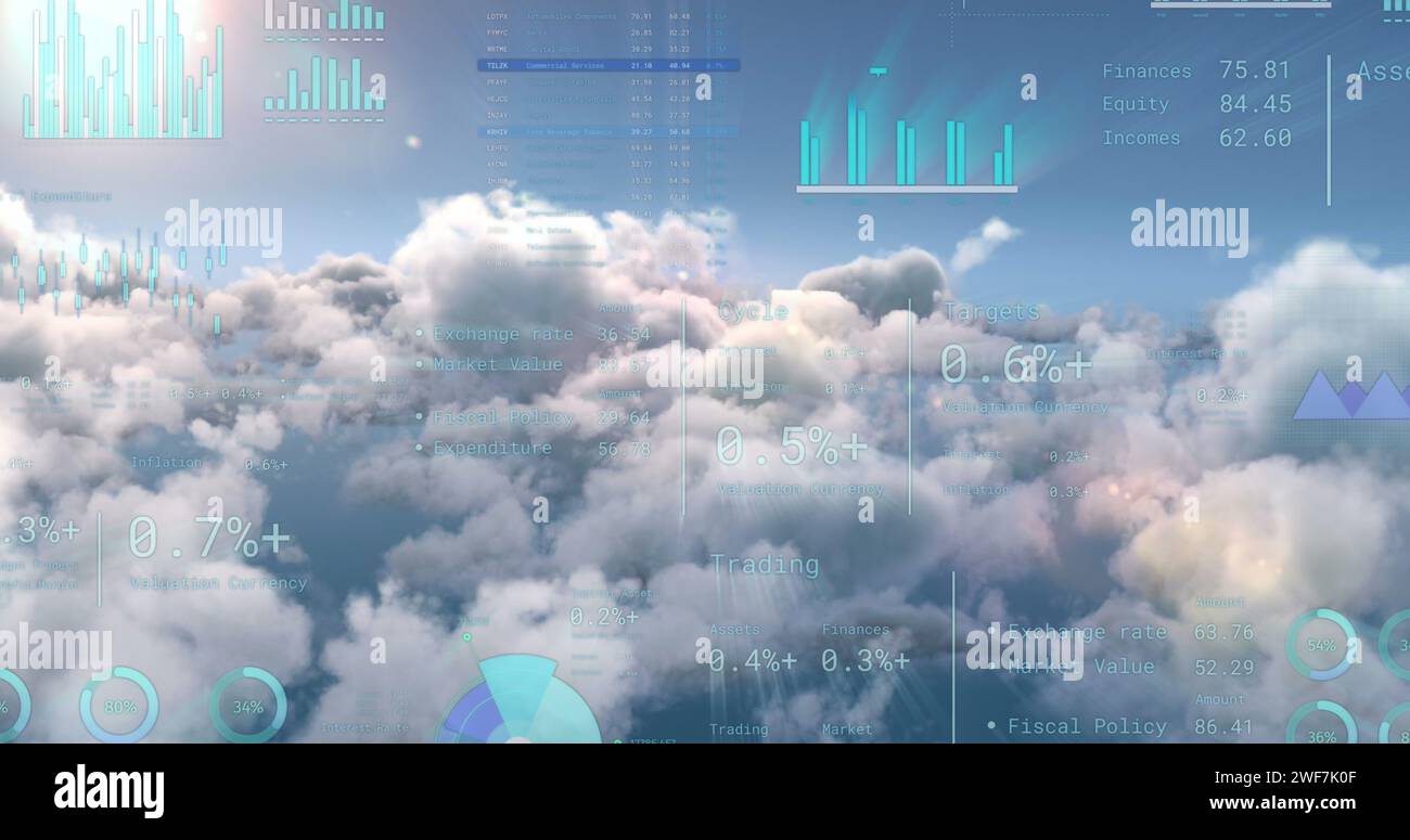 Bild der Verarbeitung von Finanzdaten über Clouds Stockfoto