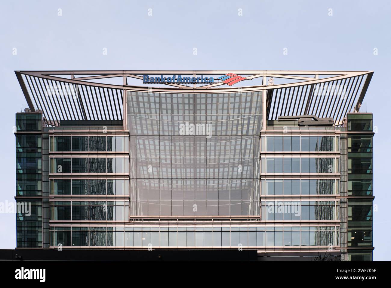 Gebäude und Logo der Bank of America, Canary Wharf, London Stockfoto