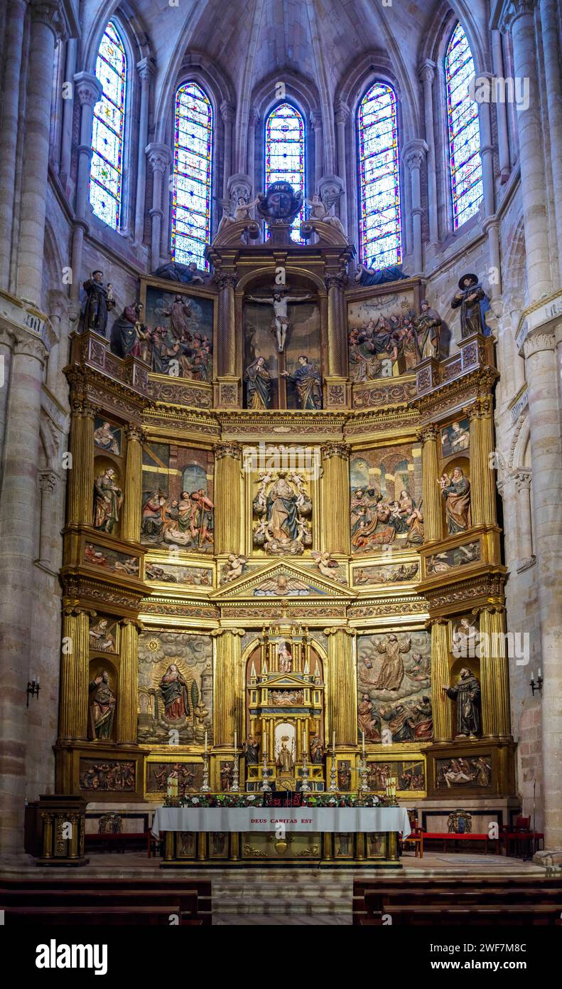 Hauptaltarbild der Kathedrale von Sigüenza. Guadalajara, Castilla la Mancha, Spanien. Stockfoto