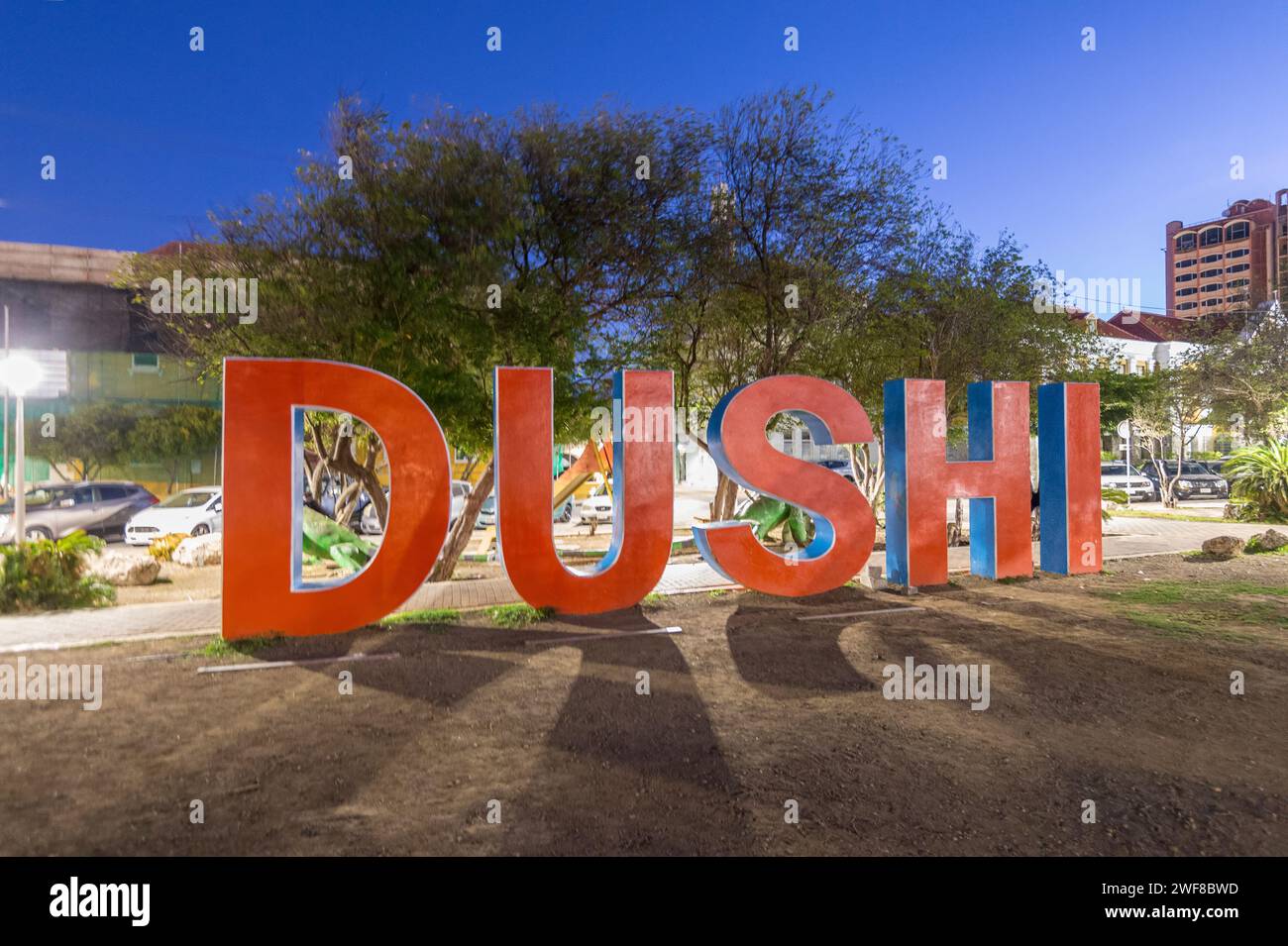 DUSHI-Schild, Willemstad Curacao, niederländische Antillen Stockfoto