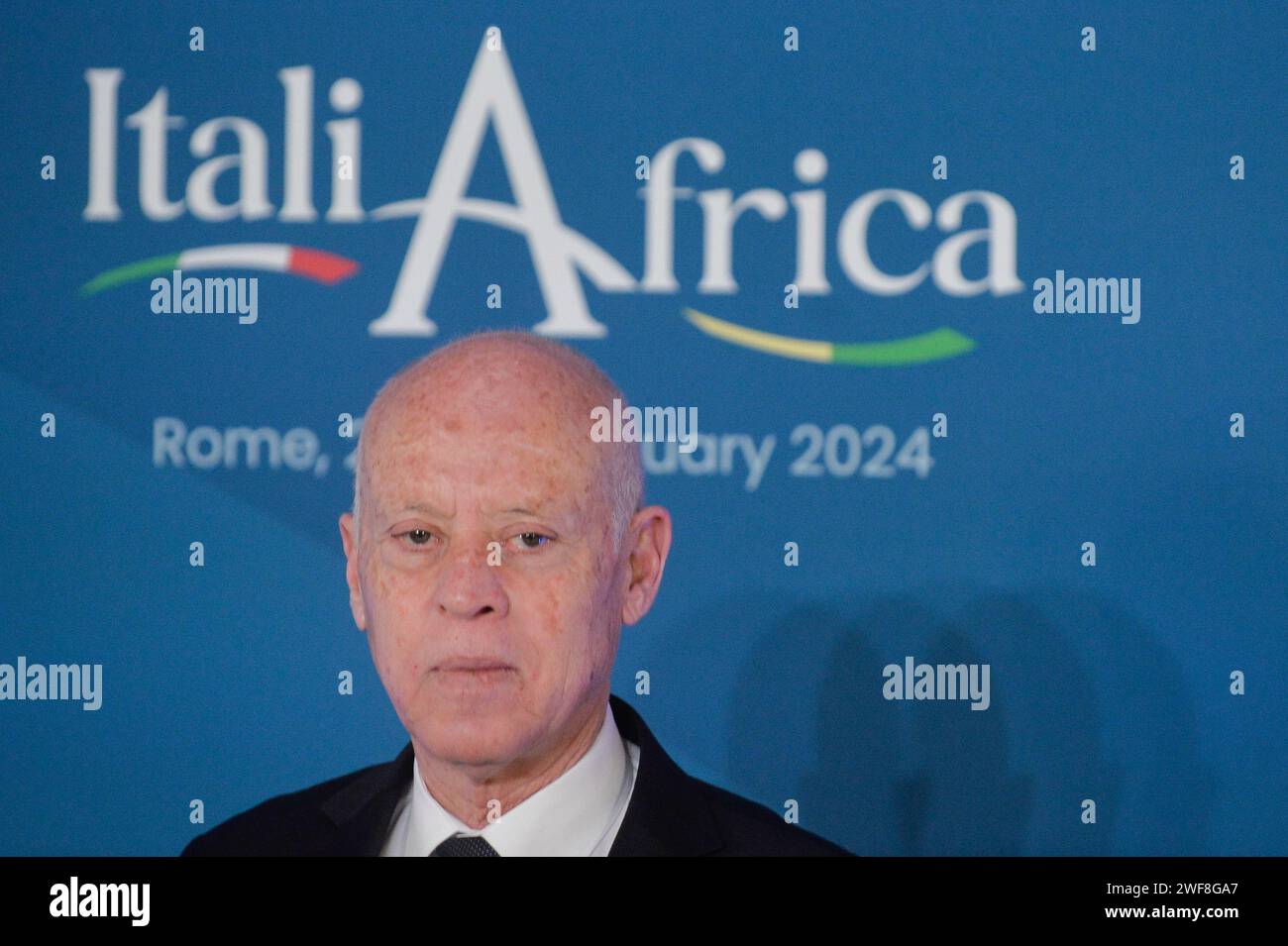 Rom, Italien. Januar 2024. Rom - Senat Italien Afrika-Gipfel zum Thema ItaliAfrica Eine Brücke gemeinsames Wachstum auf dem Foto Kais Saied Präsident Tunesien redaktioneller Usage Only Credit: Independent Photo Agency/Alamy Live News Stockfoto