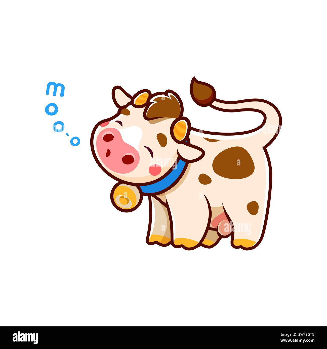 Cartoon niedliche Kuhfigur, isolierter Vektor entzückendes Bauernhoftier, kawaii Kälberparsonage mit einem herzerwärmenden Lächeln und rosa Wangen, spuckt freudig ein süßes Moo, das Herzen mit purer Niedlichkeit schmilzt Stock Vektor