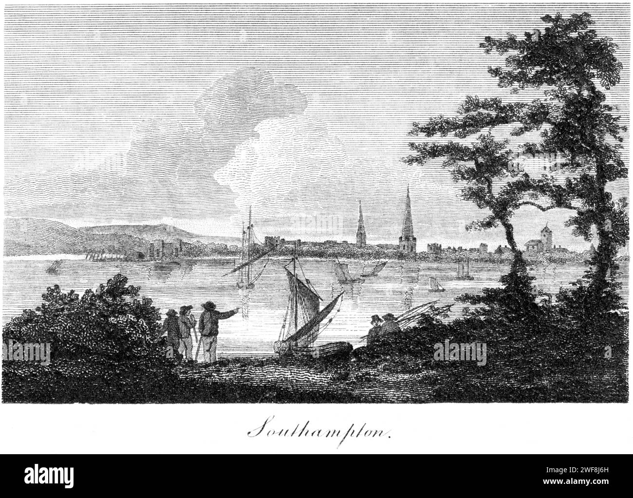 Eine Gravur von Southampton UK, die in hoher Auflösung aus einem 1806 gedruckten Buch gescannt wurde. Dieses Bild ist frei von jeglichem historischen Urheberrecht. Stockfoto