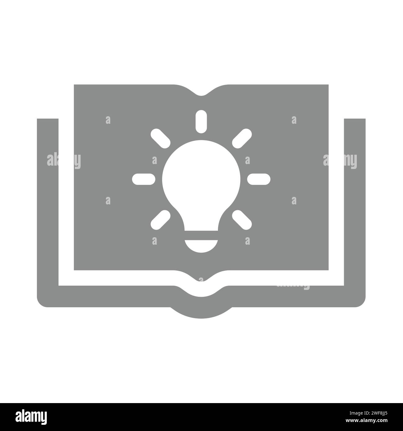 Öffnen Sie das Vektorsymbol für Buch und Glühbirnen. Wissens- oder Handbuchsymbol. Stock Vektor