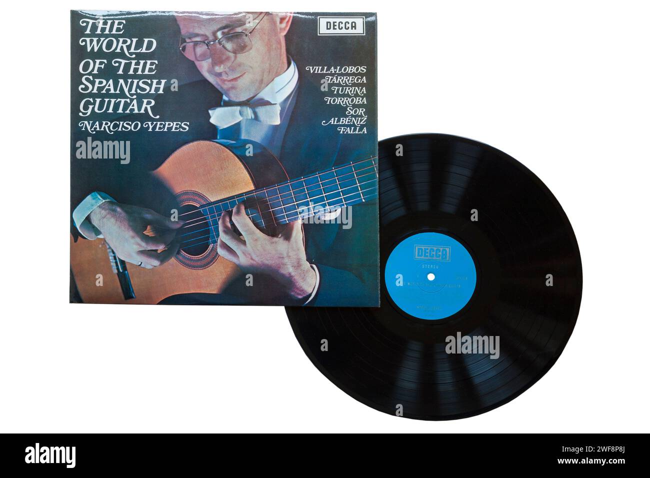 Narciso Yepes The World of the Spanish Guitar Vinyl-Album-Cover isoliert auf weißem Hintergrund -1971 Stockfoto