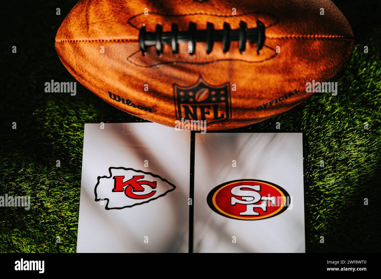 LAS VEGAS, NEVADA, USA, 29. JANUAR 2024: Super Bowl LVIII, der 58. Super Bowl, Kansas City Chiefs vs. Die San Francisco 49ers im Allegiant Stadium. Stockfoto