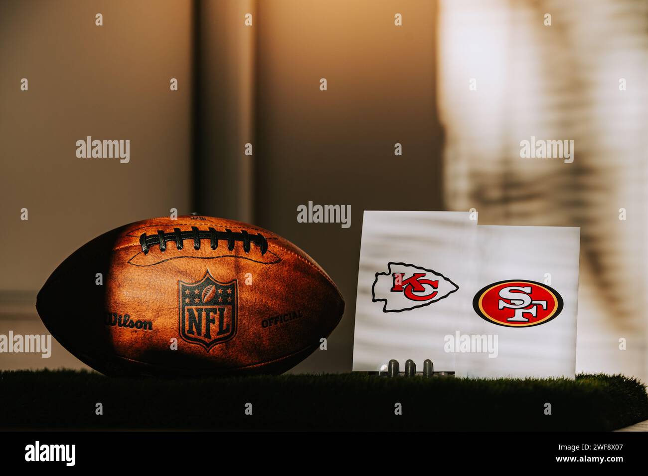 LAS VEGAS, NEVADA, USA, 29. JANUAR 2024: Super Bowl LVIII, der 58. Super Bowl, Kansas City Chiefs vs. Die San Francisco 49ers im Allegiant Stadium. Stockfoto