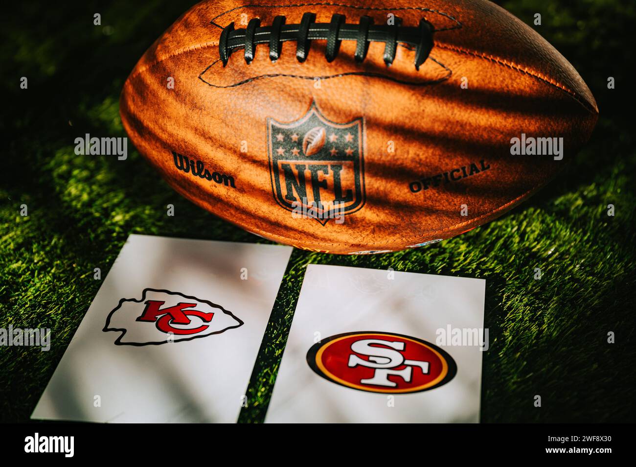 LAS VEGAS, NEVADA, USA, 29. JANUAR 2024: Super Bowl LVIII, der 58. Super Bowl, Kansas City Chiefs vs. Die San Francisco 49ers im Allegiant Stadium. Stockfoto