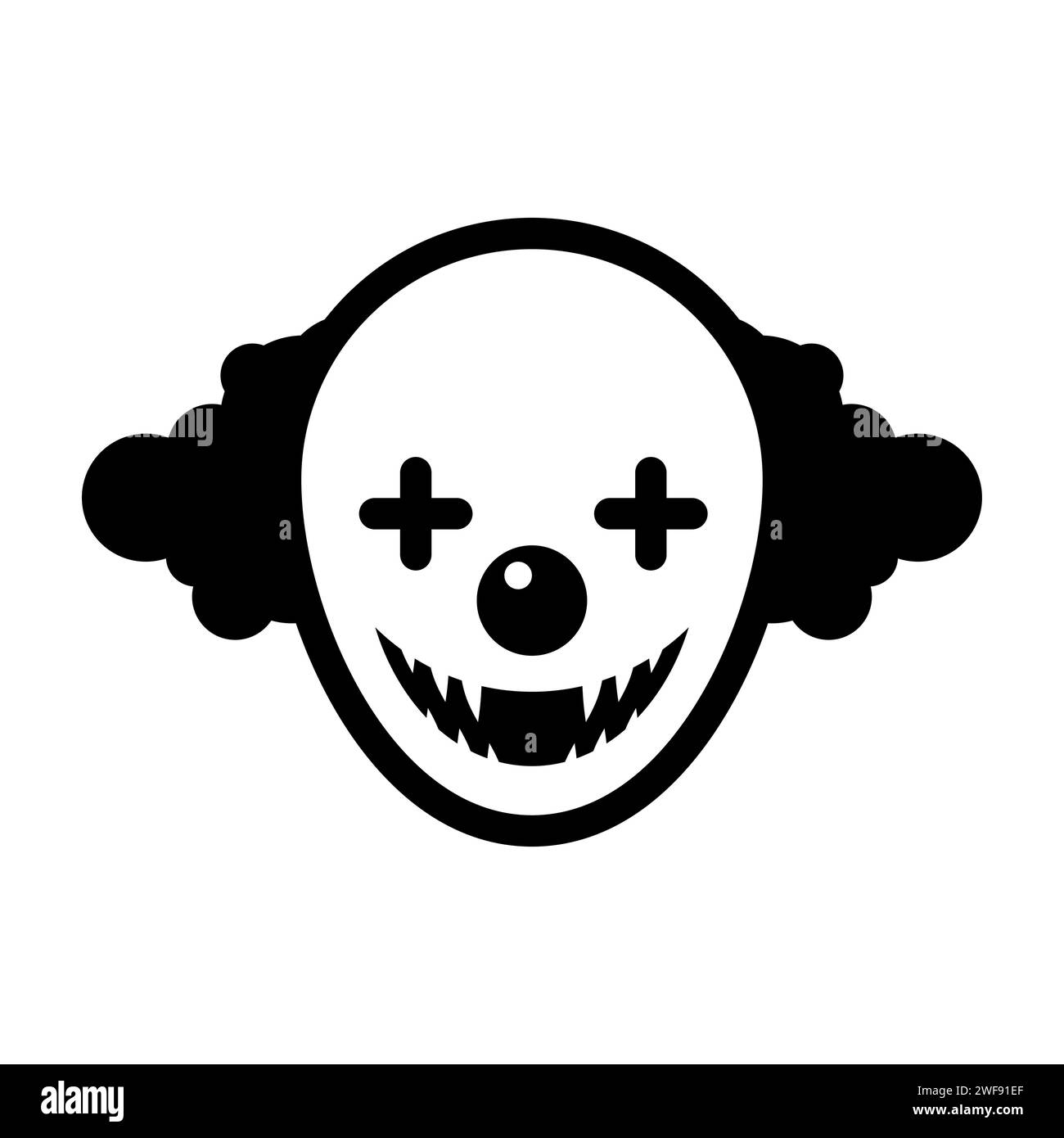 Das böse Clowngesicht-Symbol. Gruselige Maske. Wütender Killer Clown. Horror Charakter Vektor Illustration, Stock Vektor