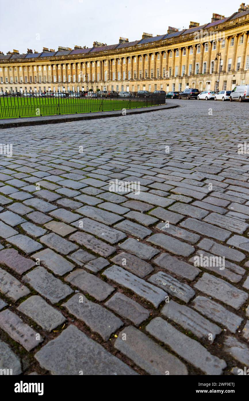 Cobbles Royal Crescent Bath England Stockfoto