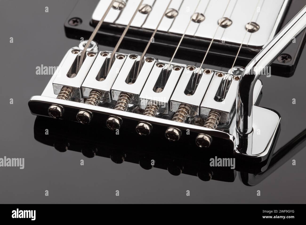 Elektrische Gitarrenbrücke, Makrozusammenfassung Stockfoto