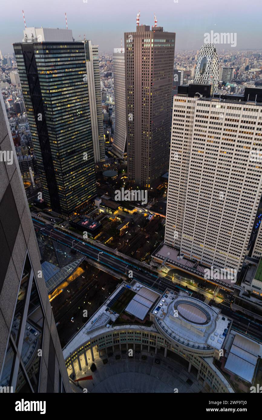 Tokio, Japan. Januar 2024. Panoramablick auf die Stadt bei Sonnenuntergang vom Nordobservatorium des Tokyo Metropolitan Government Building Stockfoto
