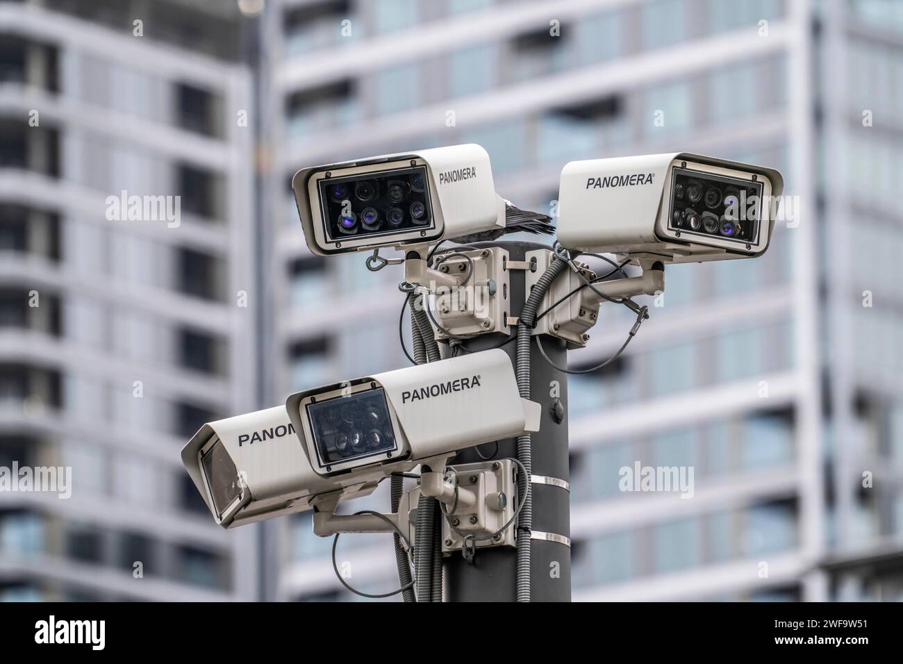 Videoüberwachung öffentlicher Plätze, Panomera Kameras überwachen den Platz an der Frankfurter Hauptwache, Zeil, Multifokal-Sensortechnik, Hessen, Deutschland Stockfoto