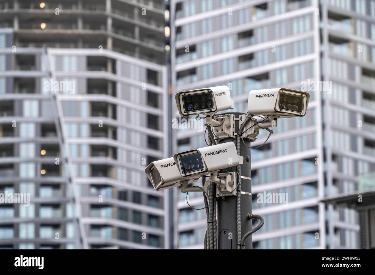 Videoüberwachung öffentlicher Plätze, Panomera Kameras überwachen den Platz an der Frankfurter Hauptwache, Zeil, Multifokal-Sensortechnik, Hessen, Deutschland Stockfoto