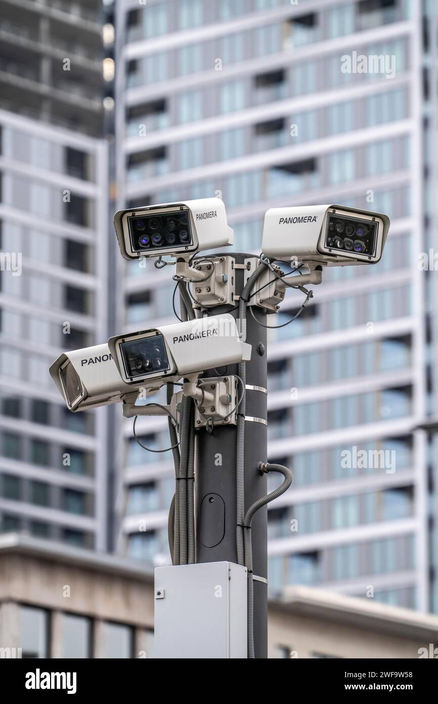 Videoüberwachung öffentlicher Plätze, Panomera Kameras überwachen den Platz an der Frankfurter Hauptwache, Zeil, Multifokal-Sensortechnik, Hessen, Deutschland Stockfoto