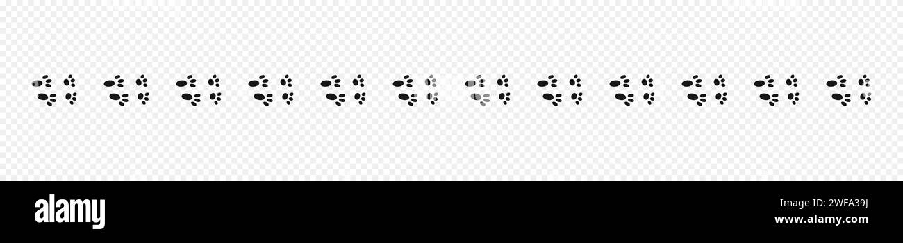 Feuchte oder schlammige Pfotenabdrücke des Hasen. Rabbit Pfow Silhouette Stempel. Spur von Schritten von laufendem oder laufendem Hasen, isoliert auf transparentem Hintergrund. Vektorgrafik. Stock Vektor