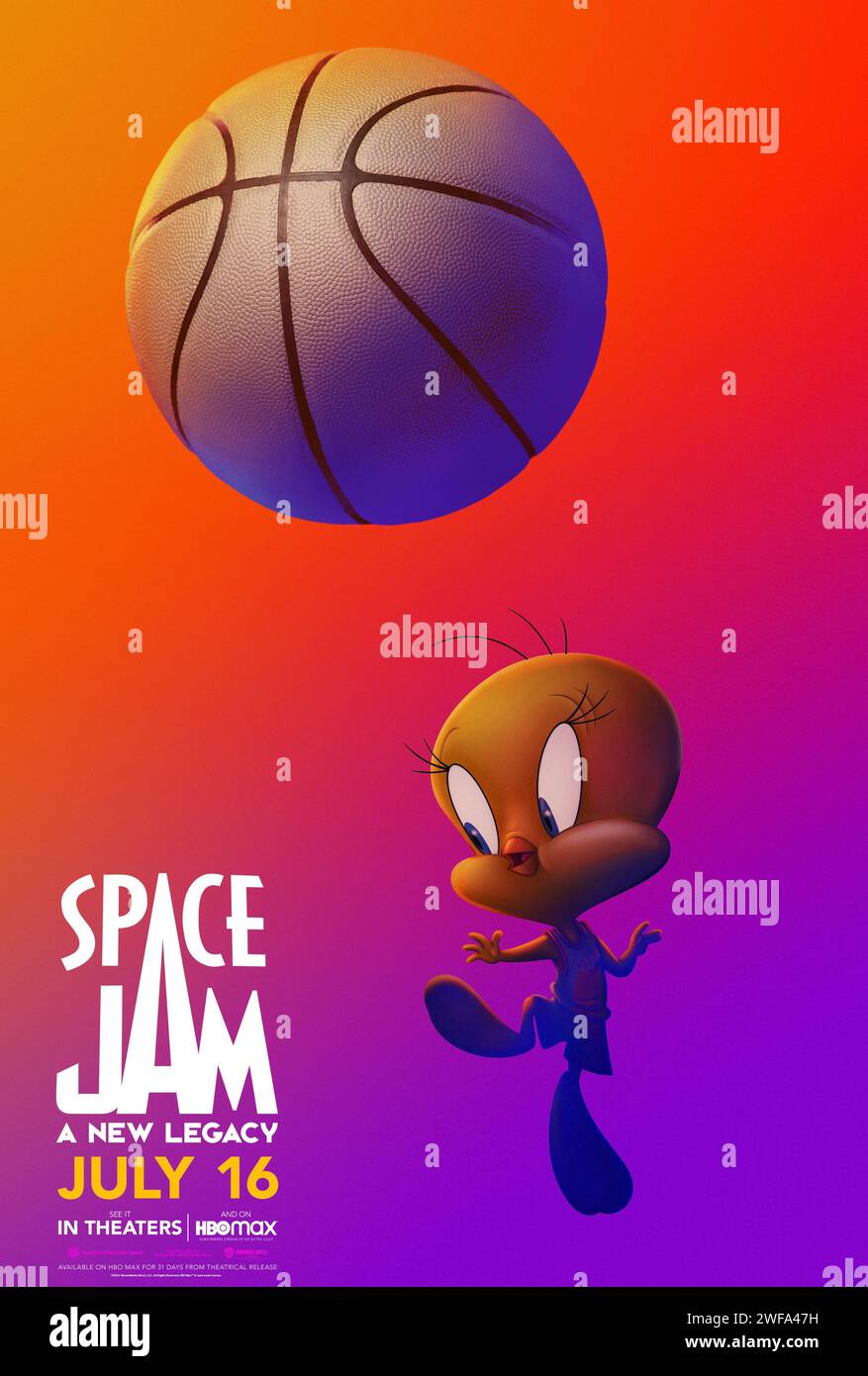 Space Jam: A New Legacy (2021) von Malcolm D. Lee mit Bob Bergenon als Tweety Bird. NBA-Superstar LeBron James trifft sich mit Bugs Bunny und den restlichen Looney-Songs für diese lang erwartete Fortsetzung. Poster mit US-Zeichen ***NUR FÜR REDAKTIONELLE ZWECKE***. Quelle: BFA / Warner Bros Stockfoto