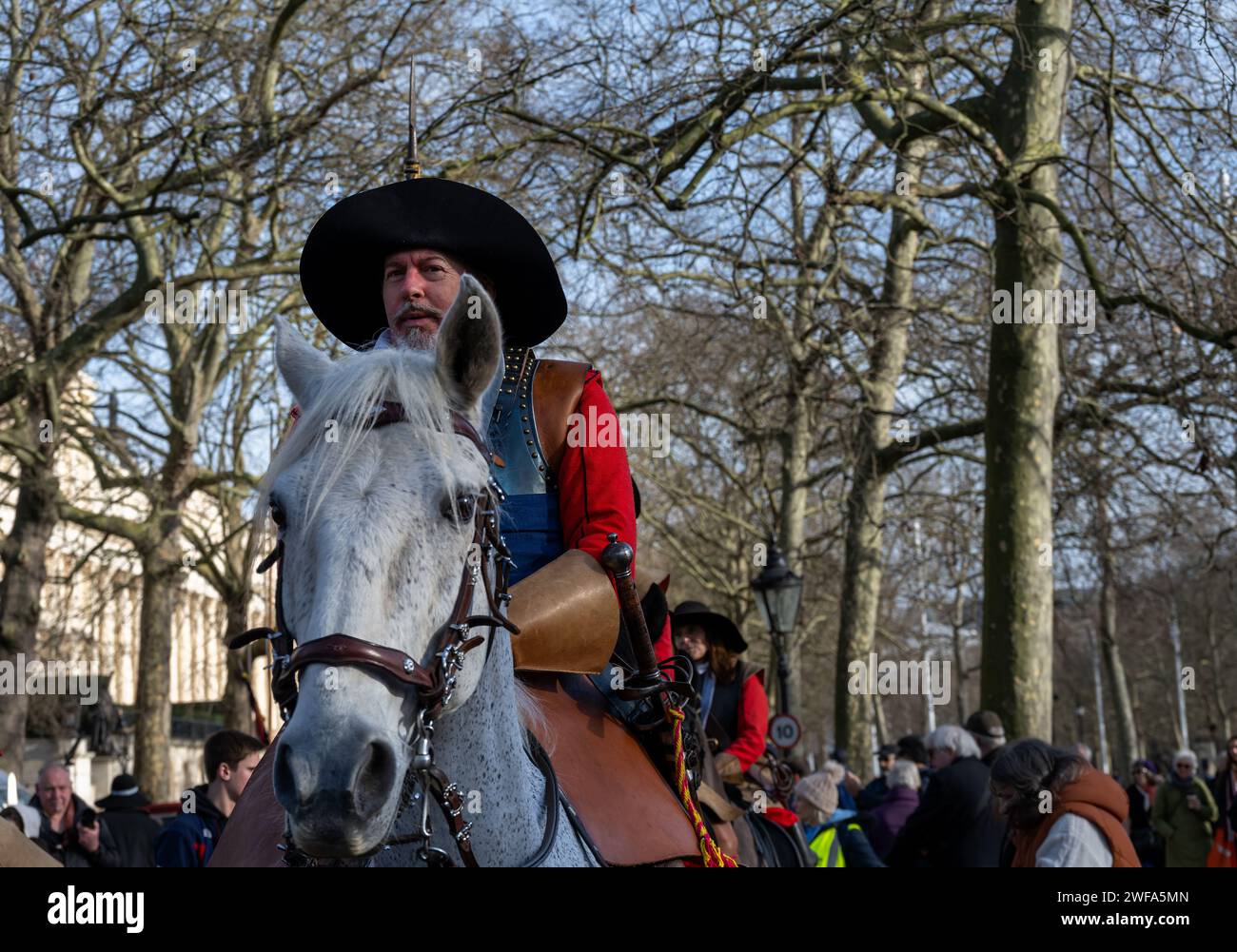 LONDON, ENGLAND - 28. JANUAR 2024: Jährlicher marsch zum Gedenken an Karl I. durch die King’s Army, die English Civil war Society Stockfoto