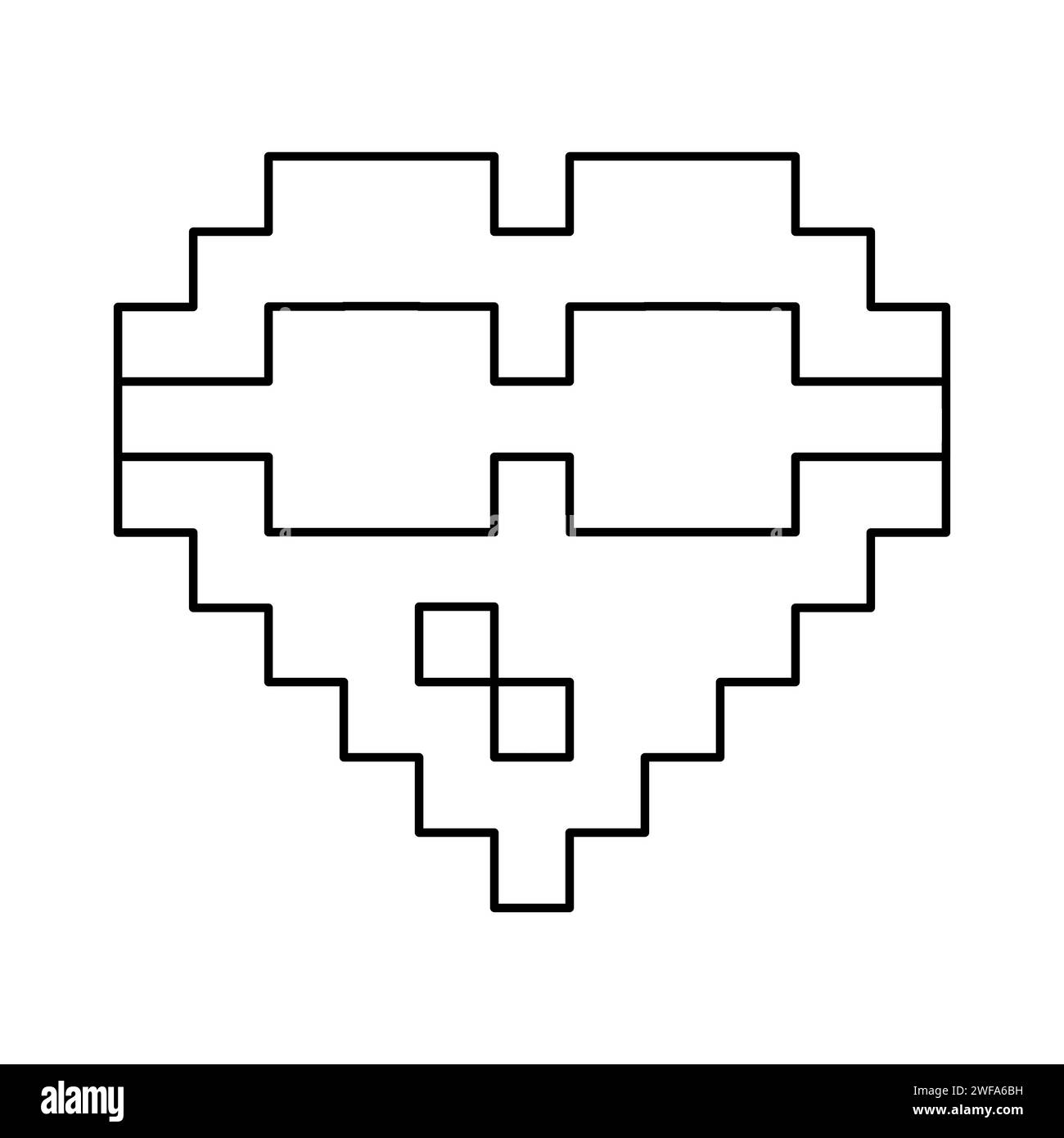 Grinsen oder lächelndes Gesicht Emotion, Herz in dunkler Brille Emoticon oder Emoji im Pixel-Stil, Vektor-Umrissillustration für Kinder Malbuch Stock Vektor