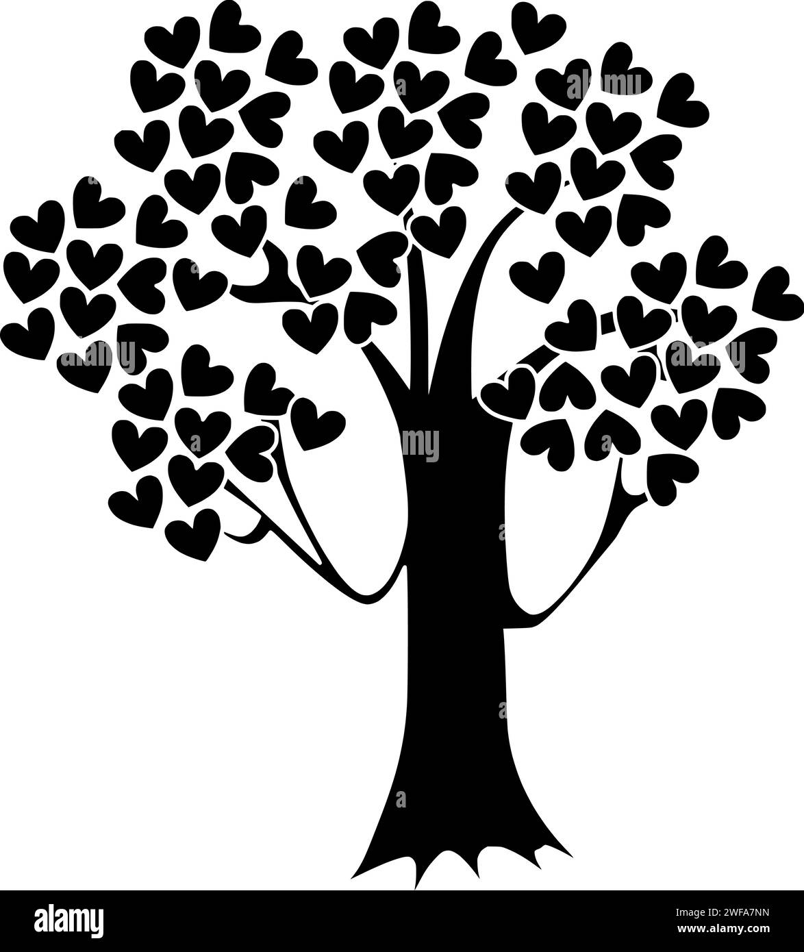 Baum Illustration Herz Silhouette Natur Logo Liebe Icon Pflanze Umriss valentine natürliche Wald Blatt grün Umwelt Frühling Tag Romantik Form Holz Garten Stamm Stock Vektor
