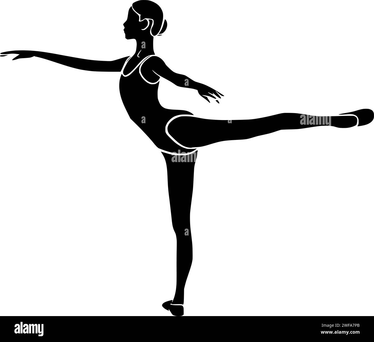 Ballett Illustration Tanz Silhouette Ballerina Logo Performance Icon Tänzerin Umriss Frau Kleid Balance Tutu Studio weibliche Bewegung Jump Modell Form Darsteller Frauen Person Stock Vektor
