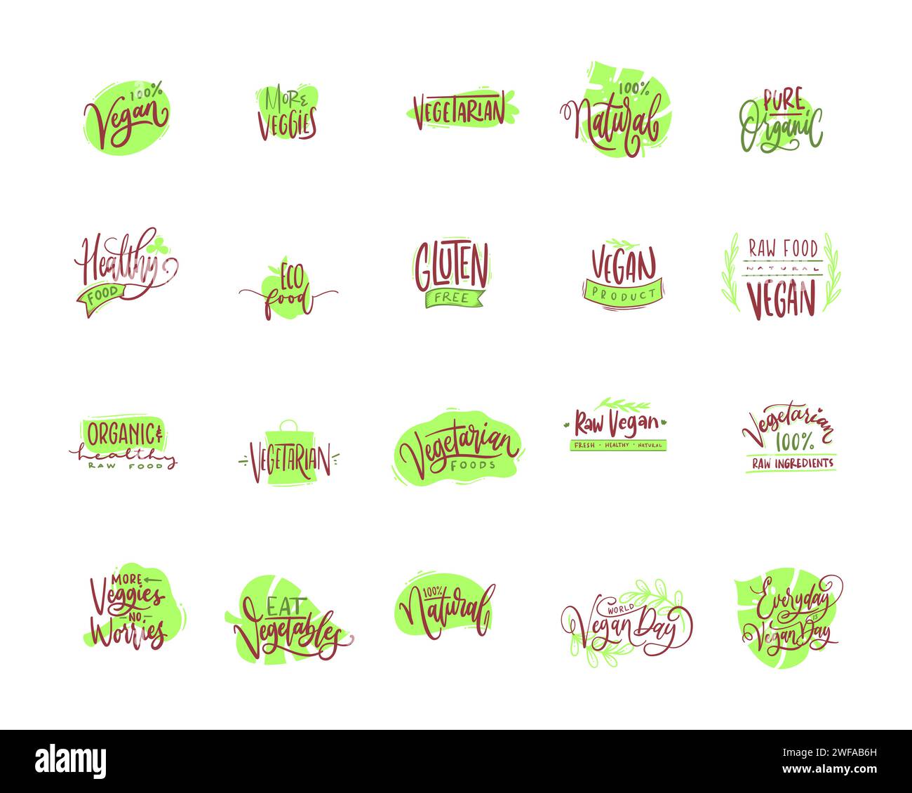 Hand gezeichnete vegetarische Schrift, Handschrift und Typografie Vektor Set Illustration Stock Vektor