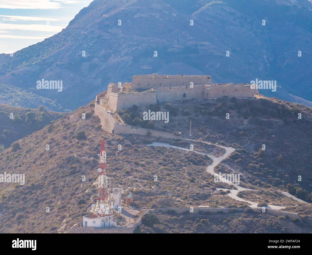 Nahaufnahme der Burg Atalaya in Cartagena Spanien Stockfoto