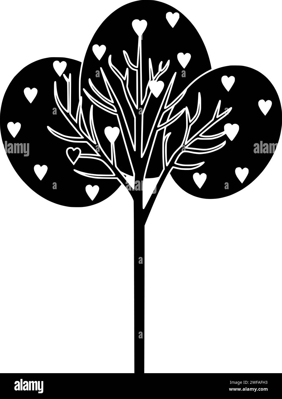 Baum Illustration Herz Silhouette Natur Logo Liebe Icon Pflanze Umriss valentine natürliche Wald Blatt grün Umwelt Frühling Tag Romantik Form Holz Garten Stamm Stock Vektor