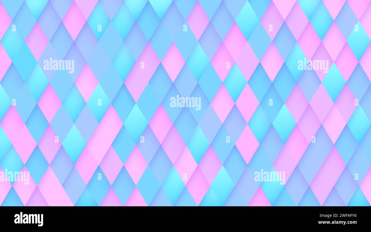 Abstrakte nahtlose Diamantform hellblau und zuckerrosa Farbe, minimaler 3D geometrischer Muster Hintergrund. Modernes, pastellfarbenes Rautenmuster. Hologr Stock Vektor