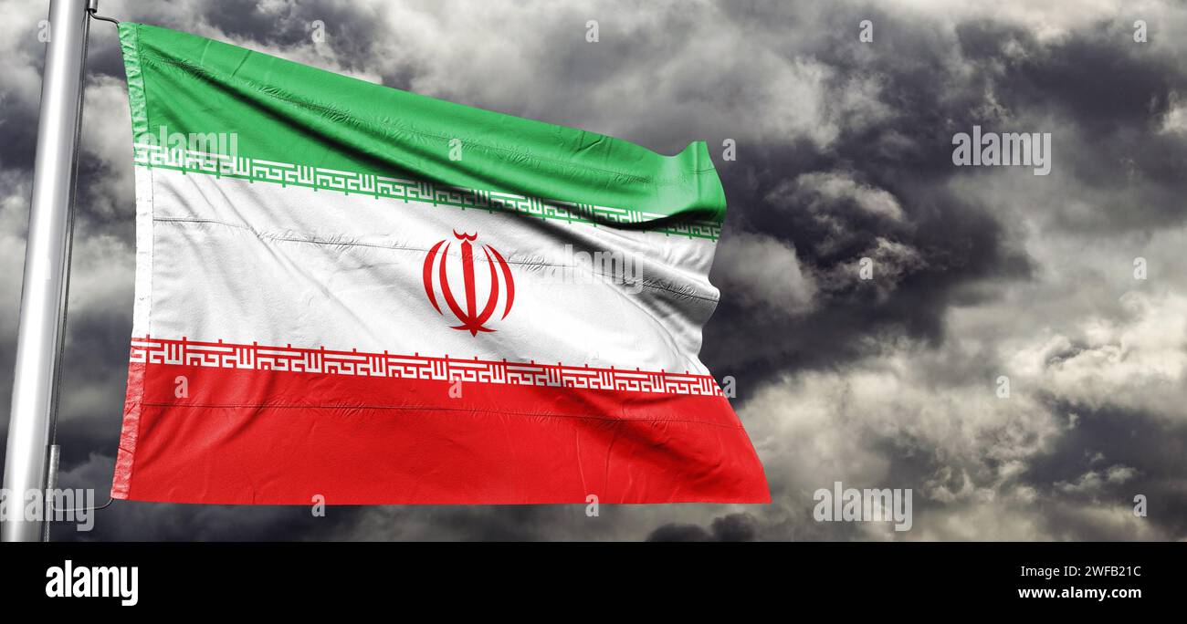 Die Nationalflagge der Islamischen Republik Iran. Land in Westasien. Ebrahim Raisi Stockfoto