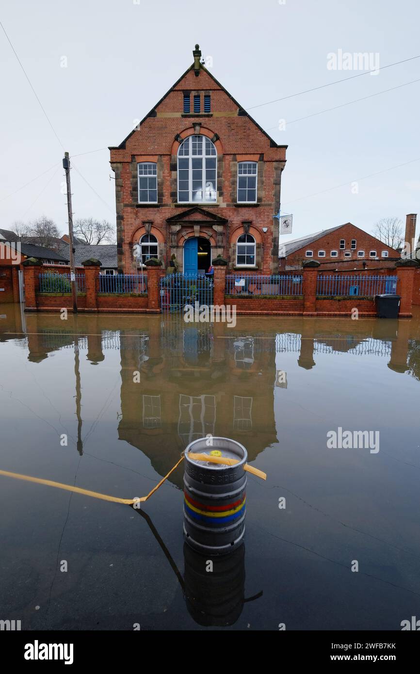 Shrewsbury Flutet Januar 2024, Longden Coleham Pumpstation, Überflutete Straßen Verwüstet Stockfoto