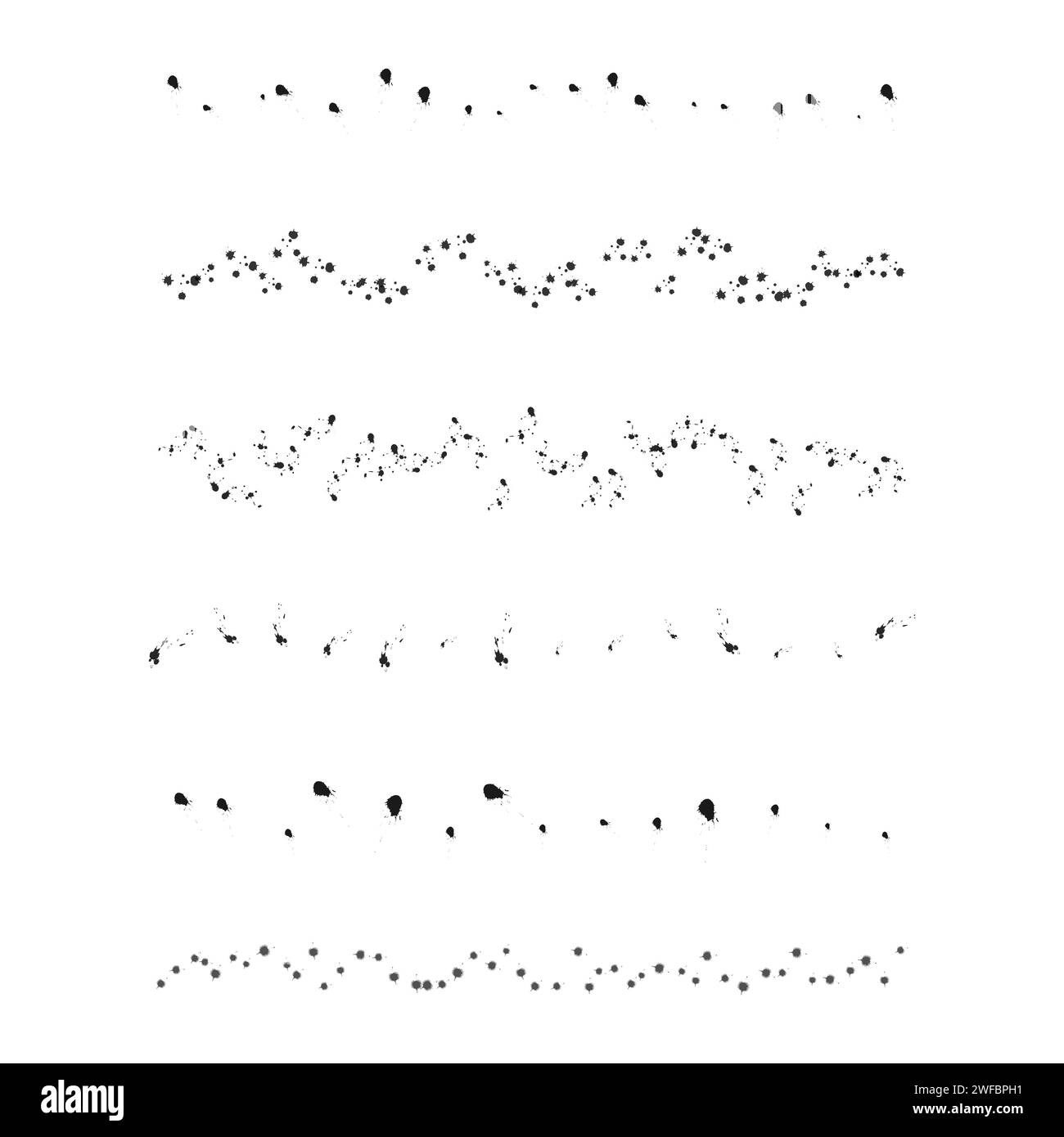 Mit Tinte geschriebene Punktwellen. Schwarzer abstrakter Hintergrund. Minimales Poster. Minimalistisches Konzept. Vektorabbildung. Rohbild. EPS 10. Stock Vektor