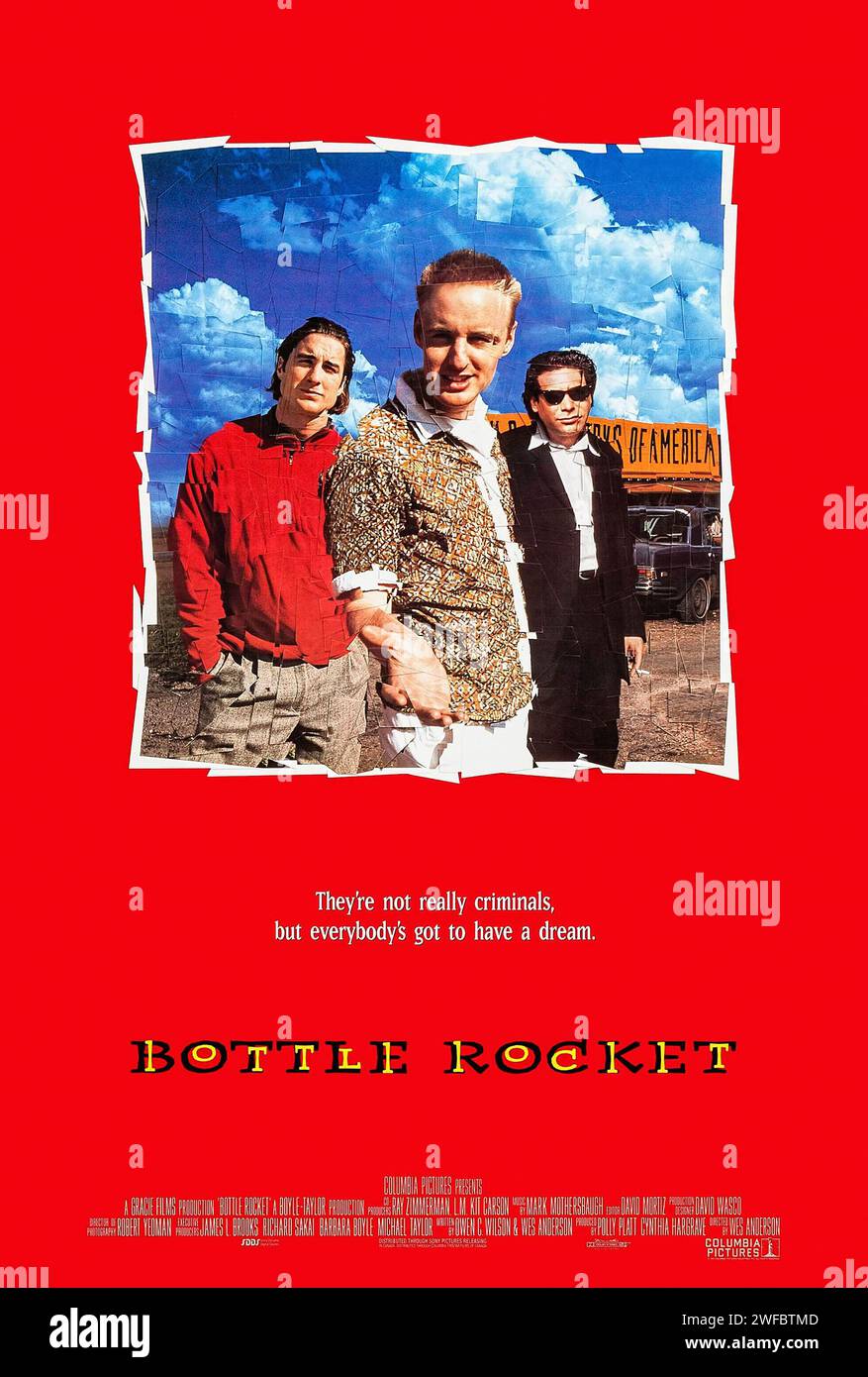 Bottle Rocket (1996) von Wes Anderson mit Luke Wilson, Owen Wilson und Ned Dowd. Drei Freunde planen, einen einfachen Raub abzuziehen und auf die Flucht zu gehen. Foto eines Original-Posters aus dem Jahr 1996 (US-1-Blatt). ***NUR REDAKTIONELLE VERWENDUNG*** Guthaben: BFA / Buena Vista Pictures Stockfoto