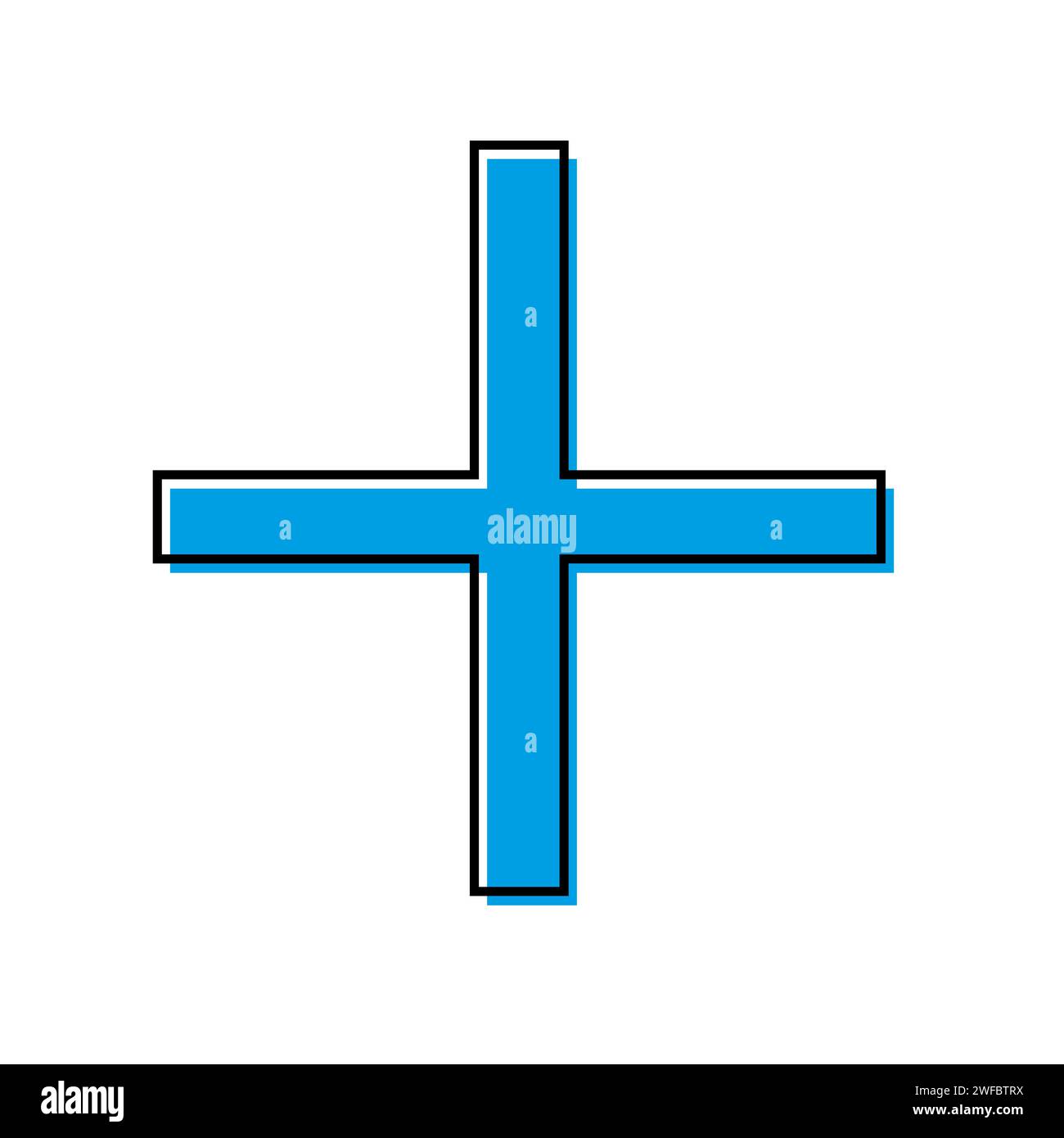 Blaues Pluszeichen. Symbol „Hand gezeichnet“. Flaches Design. Mathematischer Hintergrund. Abstrakte Kunst. Strichgrafik. Vektorabbildung. Rohbild. EPS 10. Stock Vektor