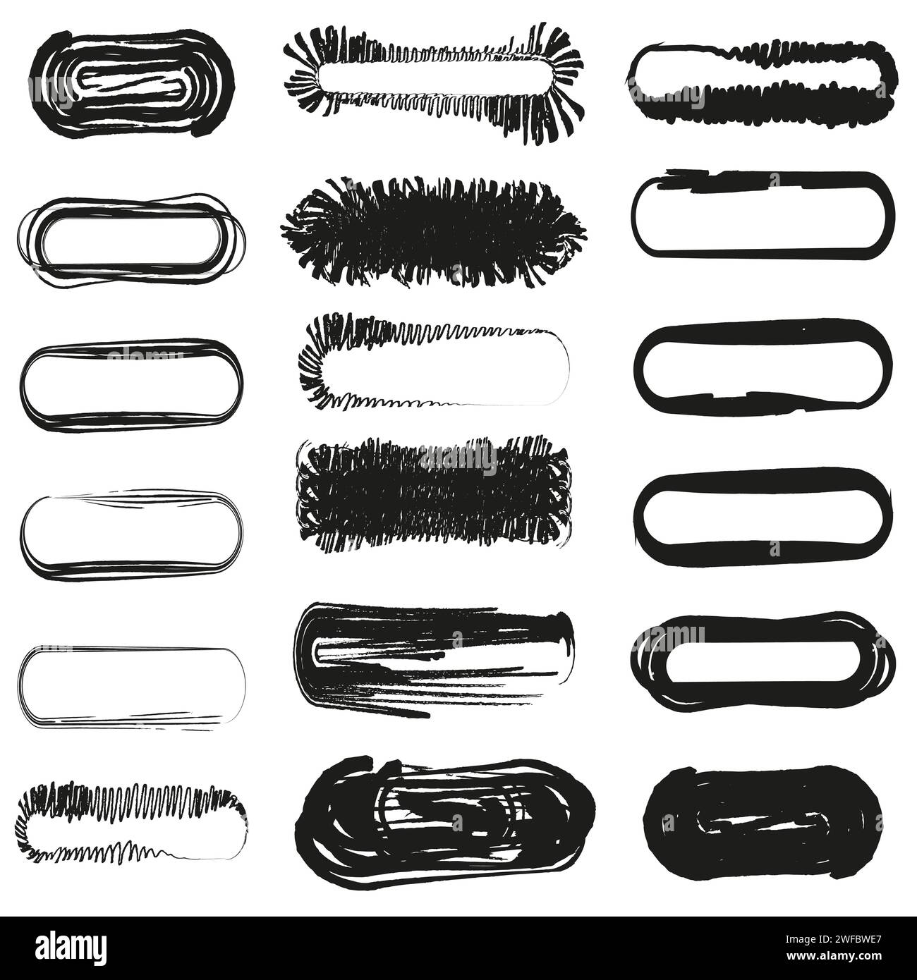 Eine Menge ovalförmiges Symbol auf weißem Hintergrund. Einfaches Design. Tintenmuster. Strichgrafik. Vektorabbildung. Rohbild. EPS 10. Stock Vektor