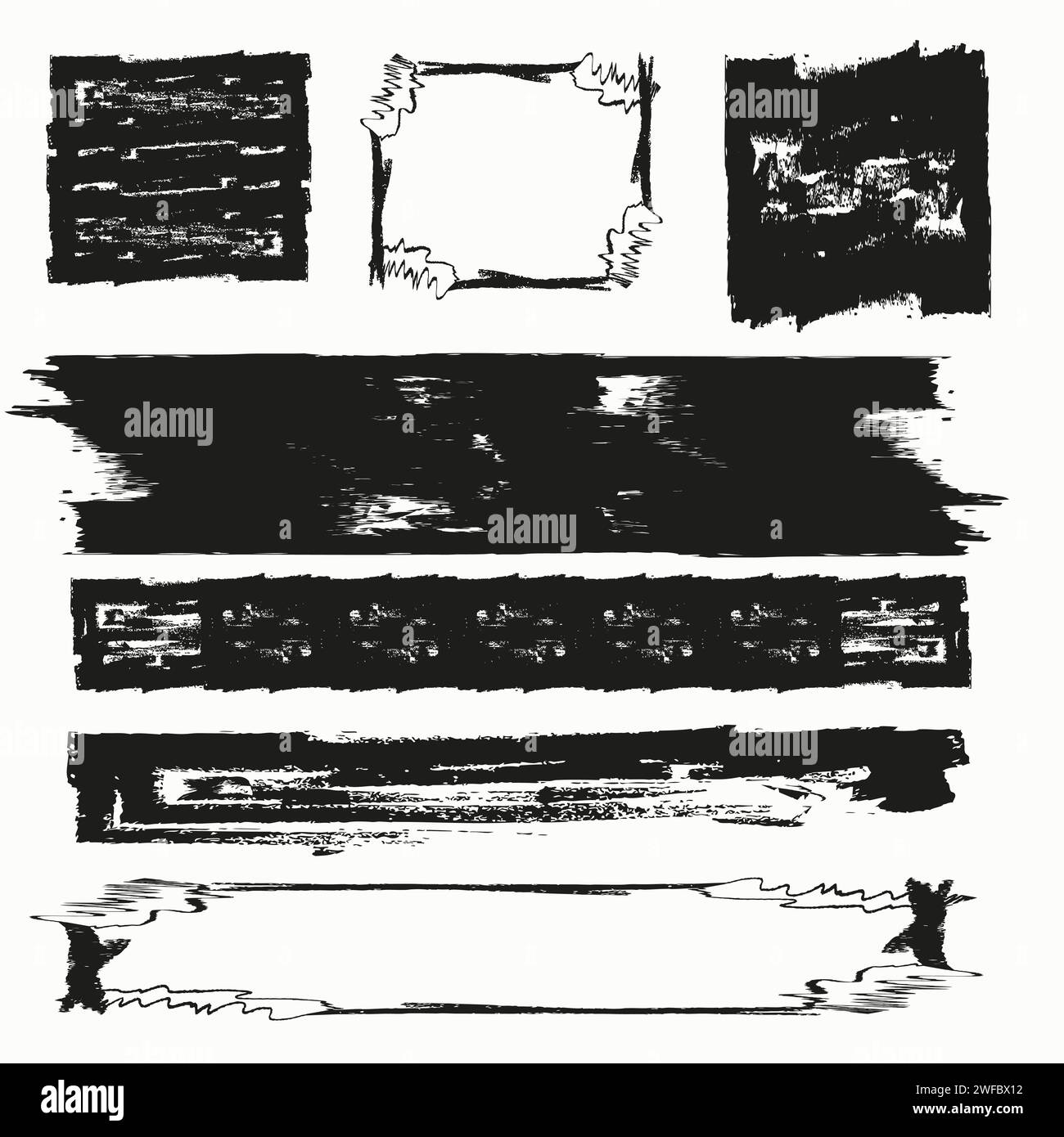 Rechteck- und Rechtecksymbol für Tinte. Schwarze geometrische Figuren. Skizzenkonzept. Textur stempeln. Vektorabbildung. Rohbild. EPS 10. Stock Vektor