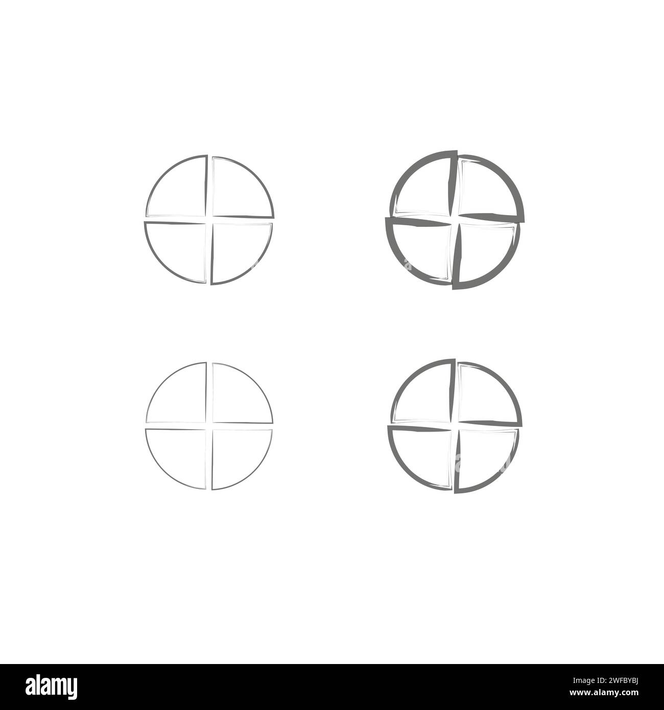 Grauer Kreis, unterteilt in 4 Teile Tintenabbildung. Abstrakte Textur. Kreisförmiges Design. Vektorabbildung. Rohbild. EPS 10. Stock Vektor