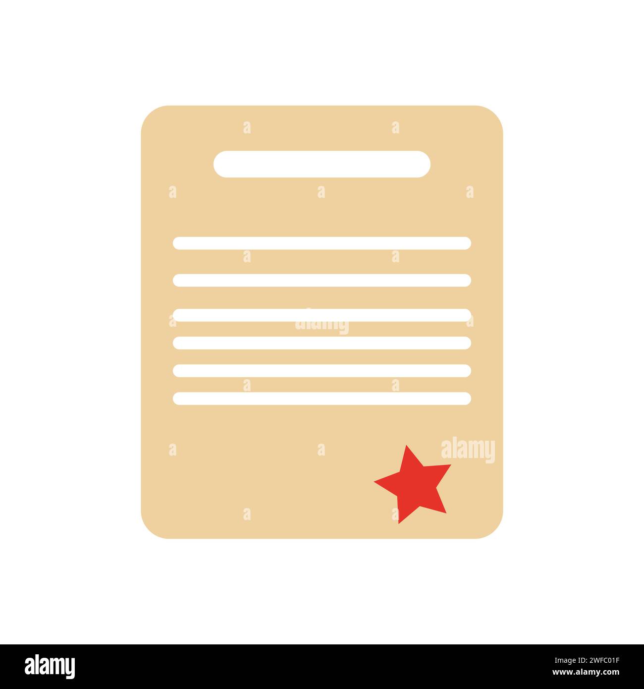 Beigefarbenes Symbol für Dokumentseite. Roter Stern. Antragsformular. Business-Art-Konzept. Vektorabbildung. Rohbild. EPS 10. Stock Vektor