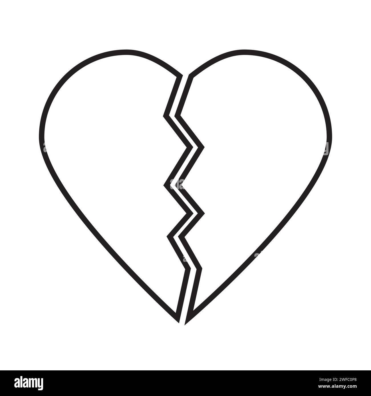 Symbol für gebrochenes Herz. Schwarzes Schild. Modernes Zeichentrickdesign. Symbol für unglückliche Liebe. Skizzengrafik. Vektorabbildung. Rohbild. EPS 10. Stock Vektor